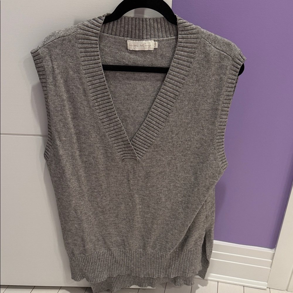 Soft Gray V-Neck Knit Sweater Vest